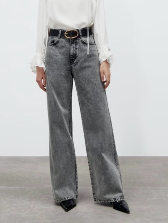 Zara Denim - Zara Wide Leg High-Rise Gray Wash Jeans 100% Cotton Size 6